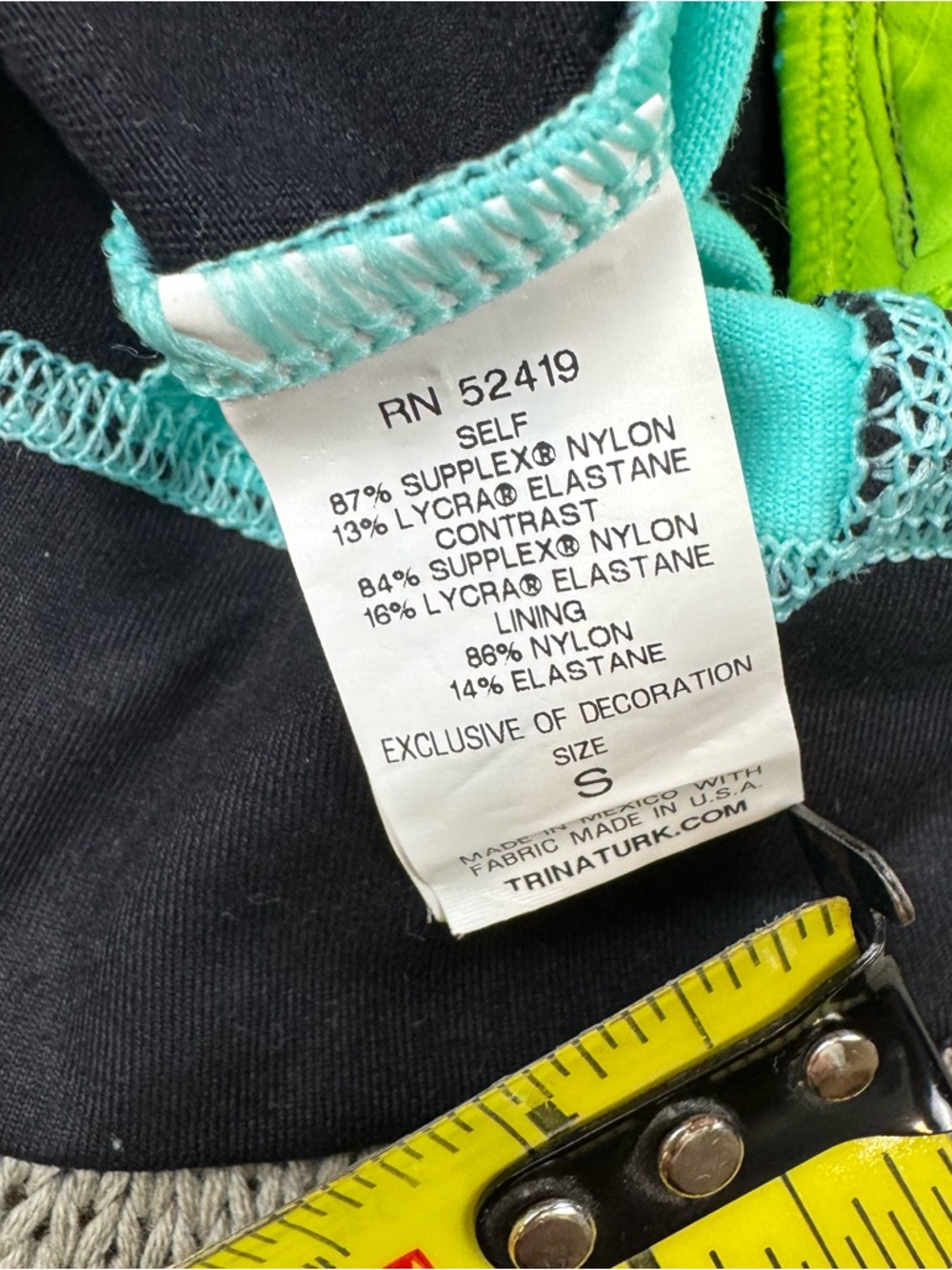 Trina Turk Recreation Teal, Black & Gray Colorblock Hoodie with Yellow Logo ~ S - Picture 7 of 12